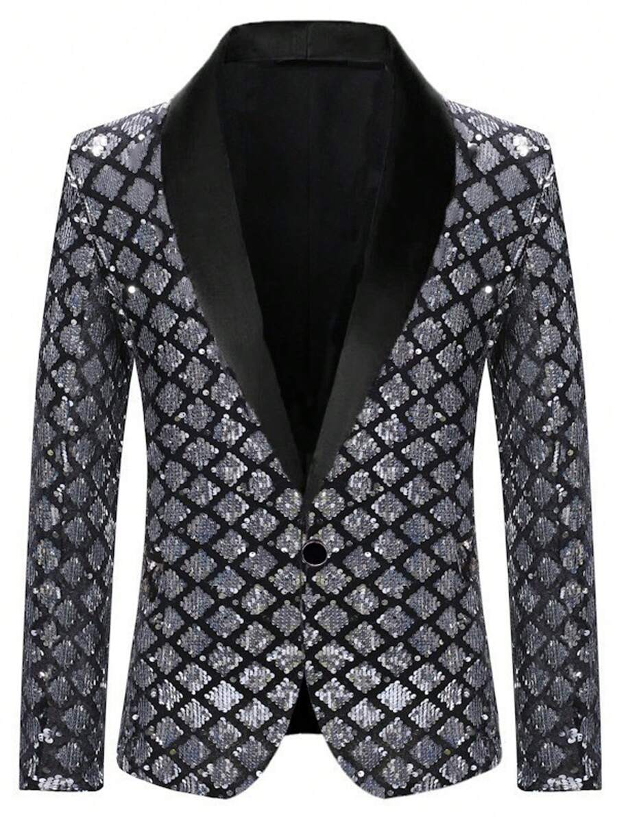 Áo khoác Blazer lấp lánh dành cho nam dùng cho biểu diễn sân khấu, tiệc chiêu đãi hộp đêm, trang phục trang trọng - Bạc - Xem 1