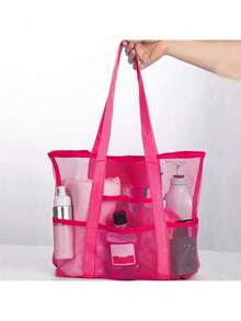 1pc Mesh Beach Bag, Bathroom Bag, Toy Storage Bag, Large Capacity Hollow Mesh Bag, Travel Toiletry Bag - Multicolor - View 9