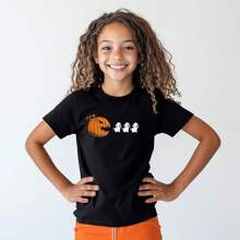 Camiseta Algodão Juvenil e Infantil Unissex Pac Abobora Halloween Menino Menina