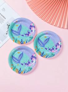 Juego de 100 piezas de vajilla desechable con diseño de sirena, adecuado para 20 invitados. Incluye servilletas cuadradas desechables, platos de papel y vasos de papel. - Multicolor - Ver 13