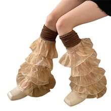 Women's Leg Warmers With Lace And Patchwork Ruffles, Thigh-High Socks, Streetwear Boot Covers - Brown - View 1