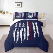 American Flag Bedding Set,Men Baseball Comforter Set Twin/Full/Queen/King Size Vintage American Flag Composed Of Cartoon Baseball And Watercolor Stripes Duvet Sets For Adult Bedroom Decor,Navy White Castle Fairy Baseball Comforter Set,Creative Abstract Retro Flag Bedding Bedroom Decor,(Navy Red White),Twin Only 1 Pillowcase,Full/Queen/King Size 2 Pillowcases - Dark Blue - View 3