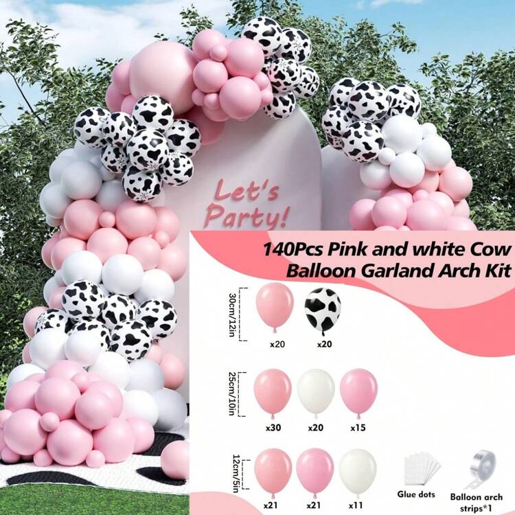 奶牛气球拱门套件 - 淡粉色奶牛乳胶气球不同尺寸气球花环套件适用于女牛仔生日农场西部奶牛印花动物主题派对装饰用品 - 彩色 - 查看 11