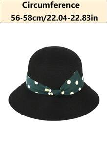 LEAJOURNO. 1pc Elegant Rolled Brim Wide Brim Polka Dot Sun Hat, Women Summer Sunscreen Sun Protection Hat - Black - View 10