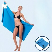 速干沙滩巾，采用超强吸水超细纤维材质，双面纯色柔软沙滩毯，便携式瑜伽健身毯，76*152厘米，家居浴室装饰，夏季海滩必备品 - 深藍 - 查看 1