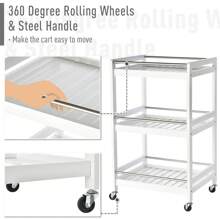 HOMCOM HOMCOM 3-Tier Home Trolley Kitchen Storage Cart W/ Steel Bars 4 Universal Wheels Rolling Unit Organiser Living Room White