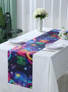 1Pc Fluorescent Ball Happy Birthday Table Runner, Polyester Table Cover Tablecloth, Happy Birthday Party Decorations Table Runner Holiday Party Table Decor, Babe Shower Gender Reveal Party Decor, Sparkling Disco Party Decor, Home Decor, Table Decor - Glow Ball Birthday - View 6
