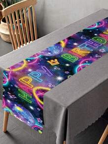 1Pc Fluorescent Ball Happy Birthday Table Runner, Polyester Table Cover Tablecloth, Happy Birthday Party Decorations Table Runner Holiday Party Table Decor, Babe Shower Gender Reveal Party Decor, Sparkling Disco Party Decor, Home Decor, Table Decor - Glow Ball Birthday - View 4