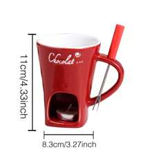 Chocolate Fondue Mugs, 2Pcs 200ml Heat-Resistant Ceramic Chocolate Fondue Cup With Forks Smooth Versatile Reusable Chocolate Fondue For Date Night Birthday & Wedding Gifts(White) - Red - View 3