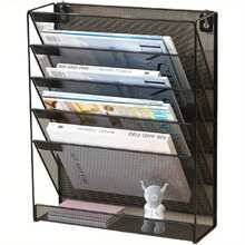 Wall File Holder Organiser Wall Mounted Magazine File Rack - 6 Tier Mesh A4 Mesh In Tray Hanging Storage Rack For Papers Letters Documents And Stationery Black