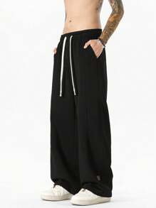 1 pieza Pantalón de chándal casual versátil y cómodo de pierna recta suelta con parches para hombres, primavera/verano