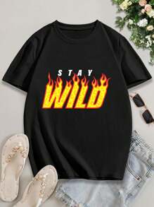 Valentine's Day T-Shirts Stay Wild Merch Ben Azelart Fire T-Shirt For Women - Cute Funny Graphic Tees - màu đen - Xem 2