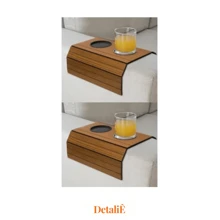 Kit 2 Cup Holder Tray Mat For Sofa Armrest - Camel - Ver 4