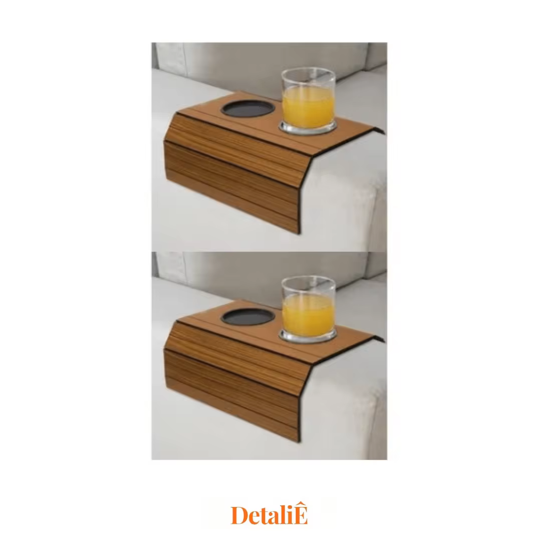 Kit 2 Cup Holder Tray Mat For Sofa Armrest - Camel - View 4
