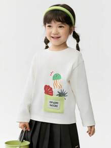 Balabala 小女孩长袖 T 恤，简约春季上衣