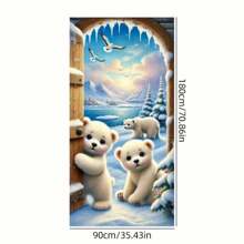 2D Christmas Horizontal Banner, Merry Christmas Polar Bear Horizontal Banner - Polyester, Indoor/Outdoor Winter Scene Decoration, 35.43 X 70.86 Inch, Ideal For Home Entrance And Garden