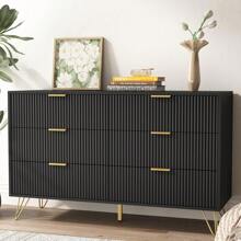 LYNSOM Black Dresser For Bedroom, Fluted 6 Drawer Wood Dresser With Golden Handles, Modern Dressers & Chests Of Storage Drawer For Hallway Entryway - màu đen - Xem 10