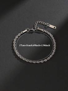 1pc Stainless Steel Braided Chain Bracelet For Women - Silver - View 4