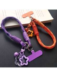 尼龙腕带与手机壳兼容，通用夹式挂绳，编织绳腕带带饰物，适合女性，购物防摔吊坠配件 - 彩色 - 查看 1