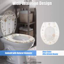 36x42cm Transparent Resin Round Front Toilet Seat Strong Silver Hinges Bathroom - Clear - View 4