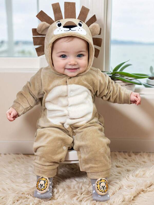 Conjunto de Macacão Bichinhos com Capuz e Pantufa 3D - Até 12 meses