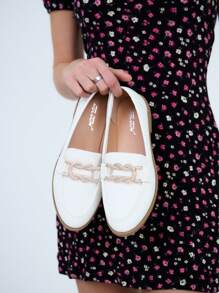 Women's Rhinestone Decorated Fashion Flat Slip-On Moccasins - White - View 5