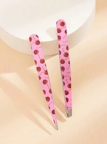 2pcs Fruit Print Tweezers, Cute & Practical Eyebrow & Makeup Tools, High Quality Stainless Steel Eyebrow Tweezers For Plucking, Picking, False Lashes & Nail Decoration, Eye & Nail Care Tools, Perfect Christmas Gift,Cheap,Stocking Stuffers,Makeup,Makeup Tools,Cheap Stuff,Gifts,Gifts For Women,Christmas Gifts - Pink - View 2