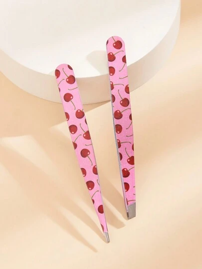 2pcs Fruit Print Tweezers, Cute & Practical Eyebrow & Makeup Tools, High Quality Stainless Steel Eyebrow Tweezers For Plucking, Picking, False Lashes & Nail Decoration, Eye & Nail Care Tools, Perfect Christmas Gift,Cheap,Stocking Stuffers,Makeup,Makeup Tools,Cheap Stuff,Gifts,Gifts For Women,Christmas Gifts