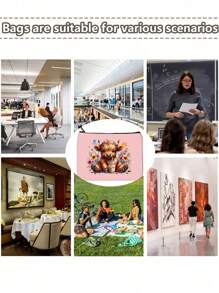 1 件可爱奶茶高地牛印花美容包，大容量轻便拉链收纳袋（拉链方向随机），适合作为男士和女士旅行洗漱包，完美的节日礼物，送给朋友的礼物，波西米亚风