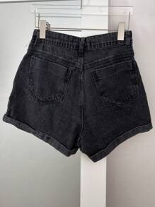 Women Denim Shorts - 深色水洗藍 - 查看 2
