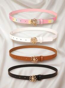 4pcs Teens New Style Flower Buckle Skinny Waist Belt, High Quality PU Waistband For Jeans, Dresses, Student Accessories - one-size - View 3
