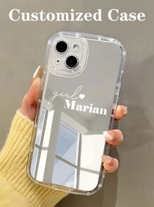 1 pieza Funda personalizad a para teléfono con espejo para pareja, con nombres personalizados y citas románticas, diseño de letras multicolor, funda transparente gruesa a prueba de golpes compatible con iPhone 11 12 13 14 15 16 Pro Max