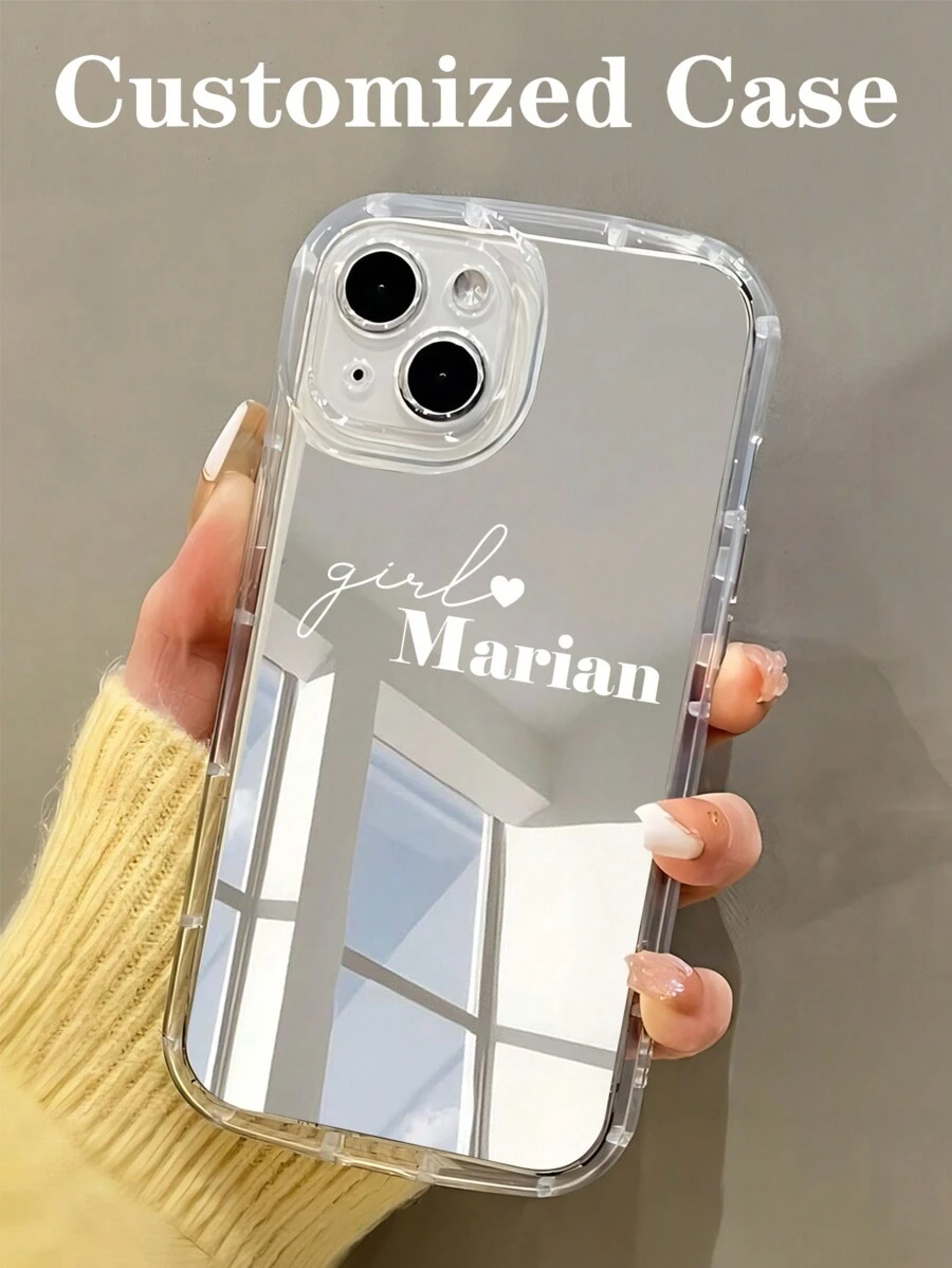 1 pieza Funda personalizad a para teléfono con espejo para pareja, con nombres personalizados y citas románticas, diseño de letras multicolor, funda transparente gruesa a prueba de golpes compatible con iPhone 11 12 13 14 15 16 Pro Max