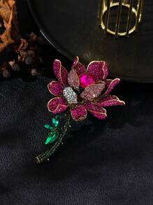 1 件合金镶嵌莲花形胸针，夸张奢华装饰服装配饰，外套大衣花，情人节和生日、妈妈、母亲、母亲节、礼物的理想礼物 - 玫紅色 - 查看 4
