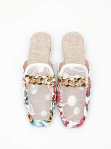 أحذية شبكية ملونة كتلة لون تزيين سهلة الارتداء، أحذية نسائية ذات رؤوس مربعة وكعب منخفض، صنادل مغلقة الأصبع مشبكية صيفية مهوَّاة للتنانير والأحذية المسترخية المسطحة