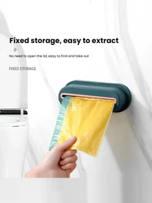 1pc No-Drill Garbage Bag Holder, Wall Mounted Portable Kitchen Storage Box For Storing Trash Bags, Super Sticky - Multicolor - View 2