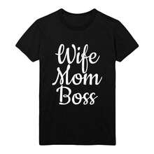 Camiseta informal con estampado gráfico de esposa, mamá, jefa, para adultos, cuello redondo, linda camiseta de manga corta, súper suave, transpirable, cómoda y de moda, camiseta de manga corta para mujer - Negro - Ver 1