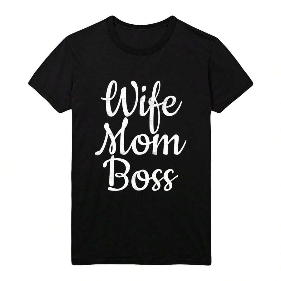 Camiseta informal con estampado gráfico de esposa, mamá, jefa, para adultos, cuello redondo, linda camiseta de manga corta, súper suave, transpirable, cómoda y de moda, camiseta de manga corta para mujer - Negro - Ver 1