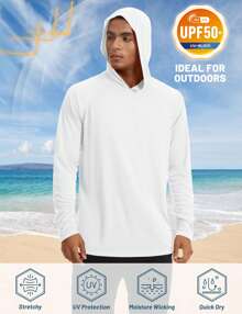 KEFITEVD Men's Hooded UPF 50+ Sun Protection T Shirts Long Sleeve Athletic Fishing Shirts Rash Guards - White - View 3