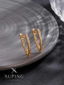 XUPING JEWELRY 1 对 XUPING 正品镀金耳环，设计简约百搭，适合作为女性礼物，礼盒包装 - 香檳色 - 查看 6