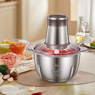 Zerkleinerer Küche Elektrisch, 350W Multizerkleinerer Elektrisch mit 2 Geschwindigkeitsstufen und 2.5L Edelstahlschüssel, 4 Edelstahl Klinge für Fleisch, Zwiebeln und Gemüse
