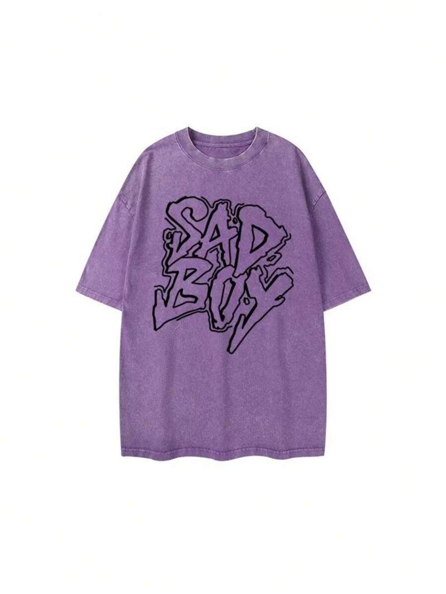 EWH Summer New American Plump Shuai Heavy Short-Sleeved T-Shirt Young Men And Women With The Same Fashion Brand Ins Street Crewneck Shirt DG004 - 紫色 - 查看 1