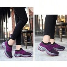 Zapatillas deportivas transpirables antideslizantes para mujer, suela de EVA, aptas para todas las estaciones, suela gruesa 5CM - Morado - Ver 5