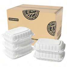 9"X6"X3" MFPP White Hinged Container With Lid 1 Compartment (Case Of 200) - 9x6x3-1 Compartment - View 1