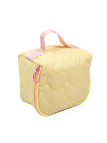 1 pieza Bolsa de maquillaje de lona con diseño de corazón para mujeres, gran capacidad, estilo coreano de moda, estuche con cremallera, bolso de viaje portátil, organizador de artículos de tocador para auriculares, lápiz labial, toallitas sanitarias (el color del tirador de la cremallera es aleatorio)