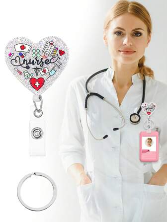 可爱护士证件挂绳，可伸缩，带钥匙扣，亮面亚克力材质，可挂在钥匙链或钥匙上，是送给女性、医生、护士和专业人士的理想礼物。也可用作汽车配件、包包挂饰、背包夹、挂绳，也是圣诞节的完美礼物。
