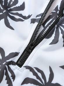 Baby Boys Rash Guard Swimsuit, Cute Shark/Tree Print Short Sleeve Zip Up Swimwear - White - View 7