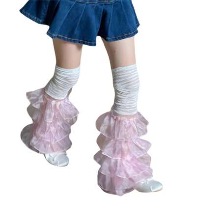Women Leg Warmers Ruffled Lace Patchwork Long Thigh High Socks Boot Cuffs Cover For Streetwear
