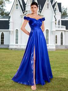 ADYCE 1 件露肩 3D 花卉高腰系带宴会晚礼服、婚礼宾客礼服、正式礼服