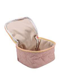 1 pieza Bolsa de maquillaje de lona con diseño de corazón para mujeres, gran capacidad, estilo coreano de moda, estuche con cremallera, bolso de viaje portátil, organizador de artículos de tocador para auriculares, lápiz labial, toallitas sanitarias (el color del tirador de la cremallera es aleatorio)